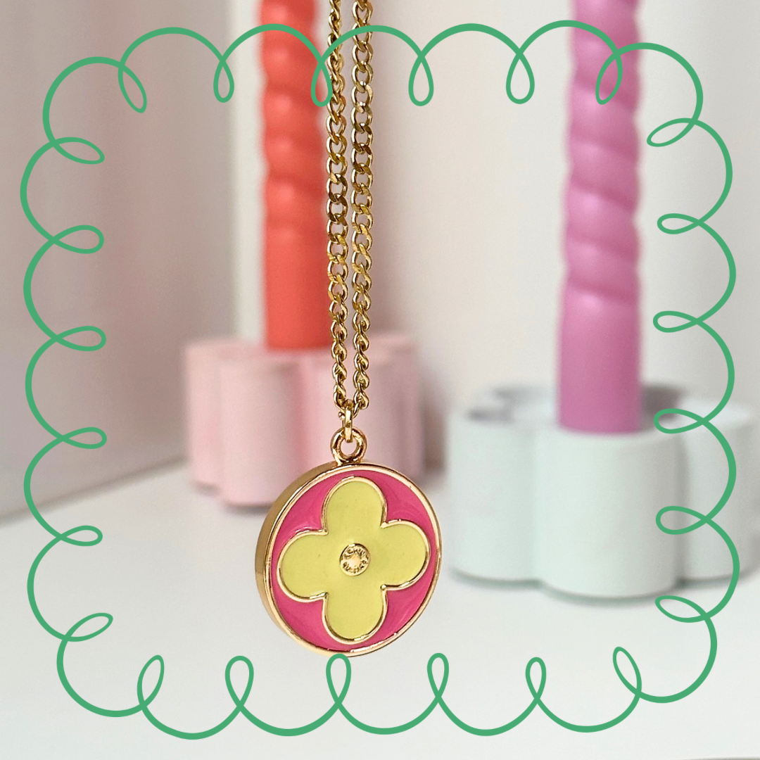 Clover Necklace pink/yellow