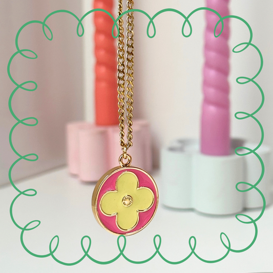 Clover Necklace pink/yellow