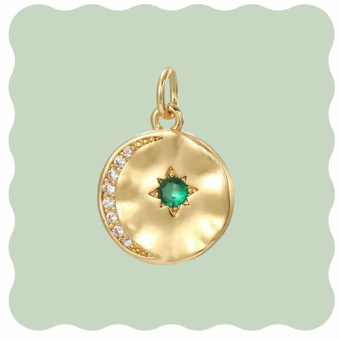 Green Star Moon Charm