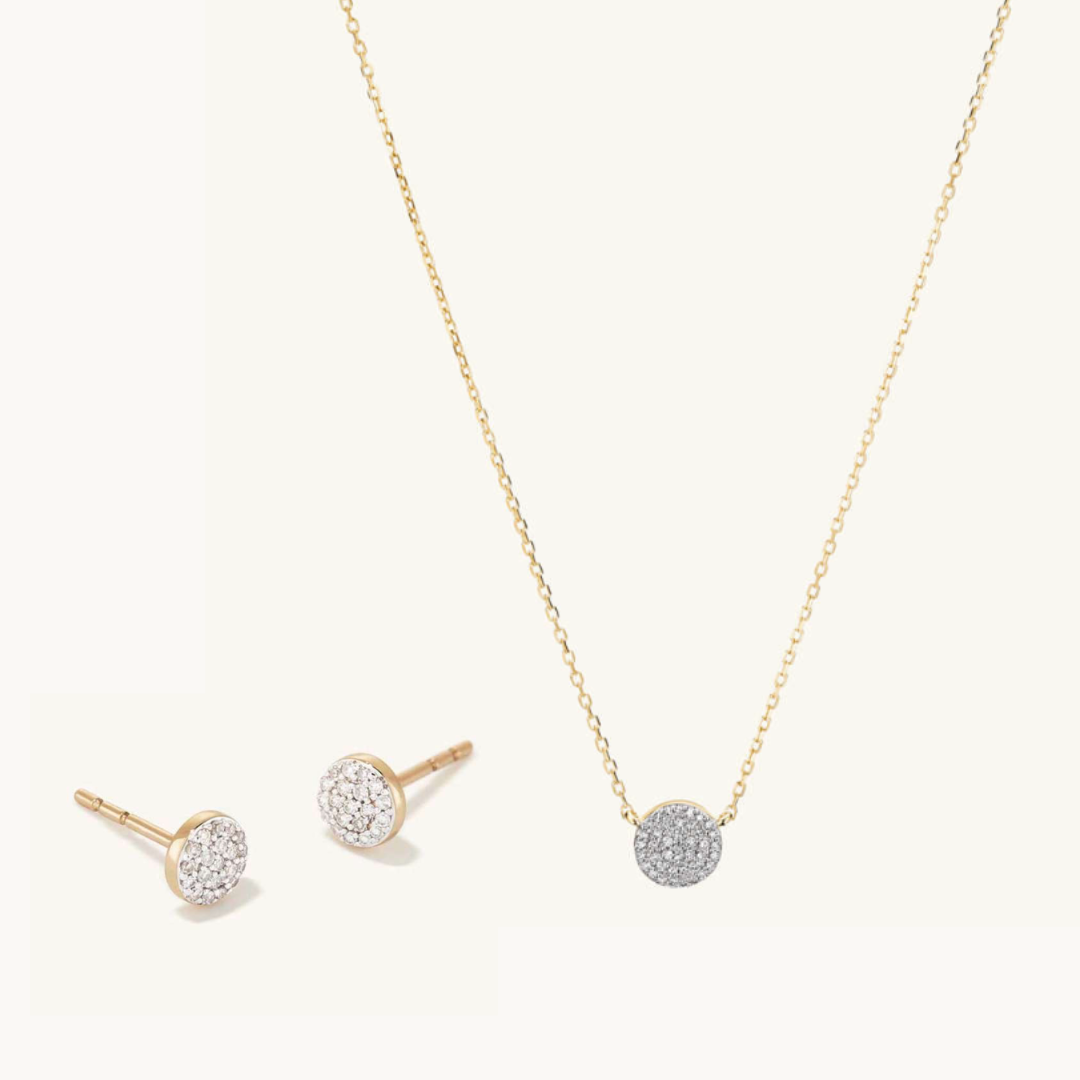 Round Pave Necklace and Studs Bundle