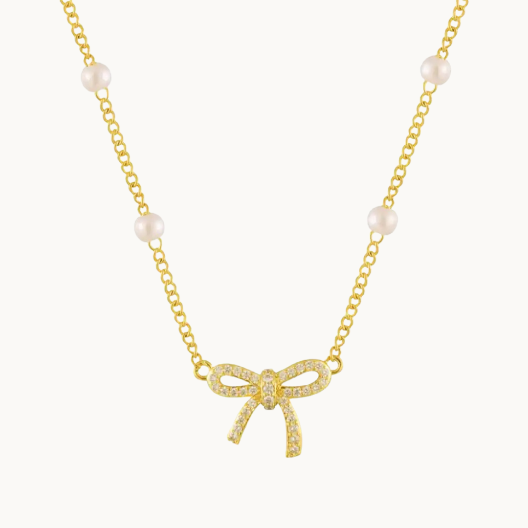 Pavé Pearl Bow Necklace